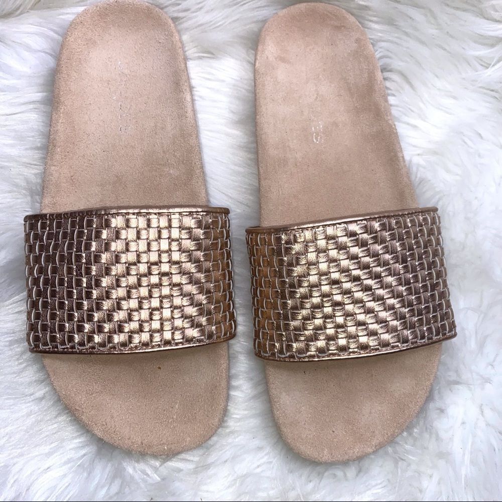 J Slides Copper Metallic Leather Sandals 8.5 M !